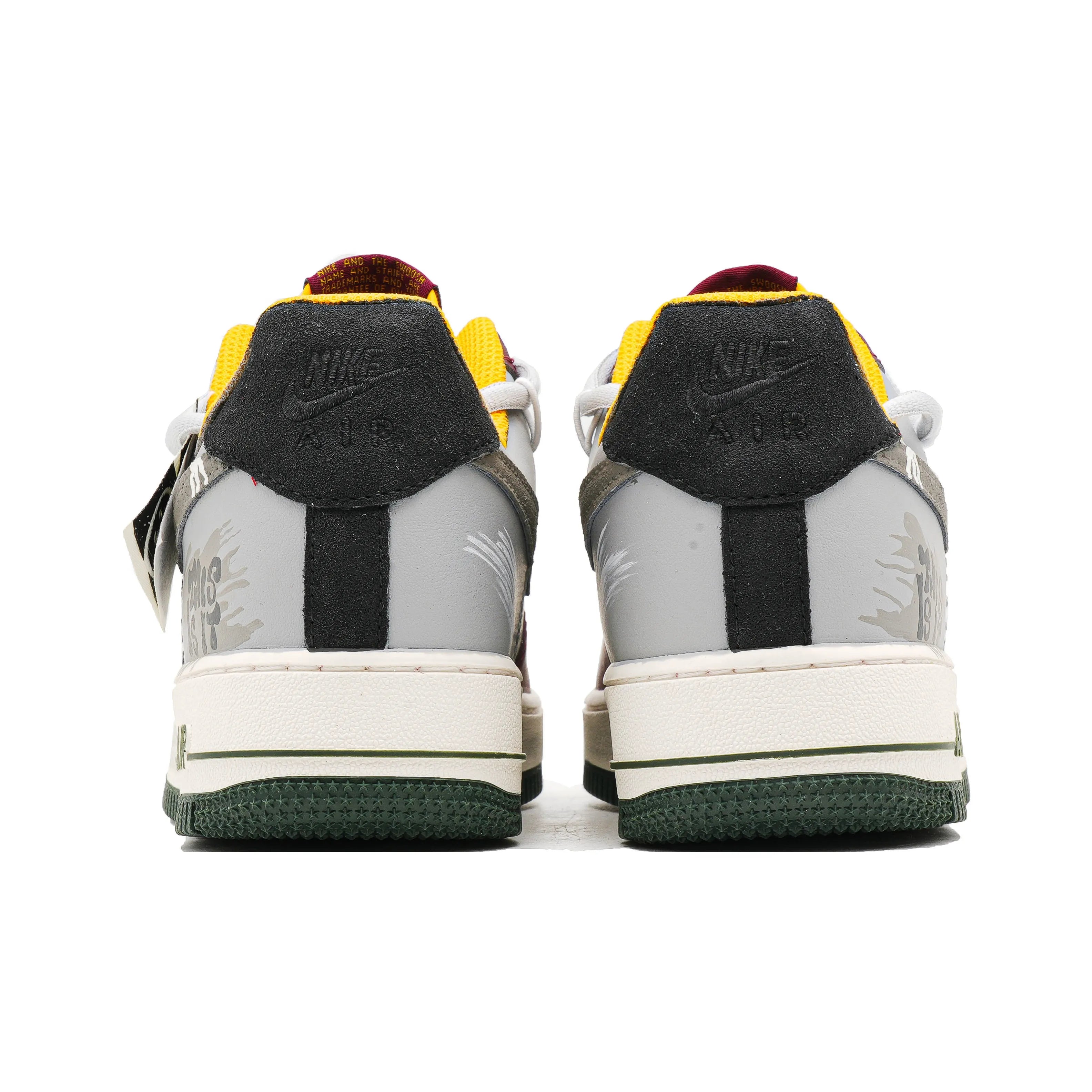 [Customized Smile Face Graffiti] Air Force 1 Shoes Unisex Red/Grey