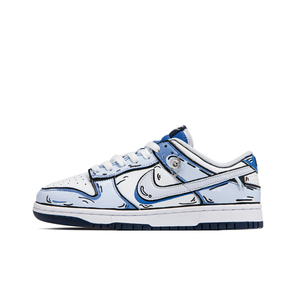 [Custom 2D Blue Comics] Dunk Skateboarding Shoes Unisex  White/Blue