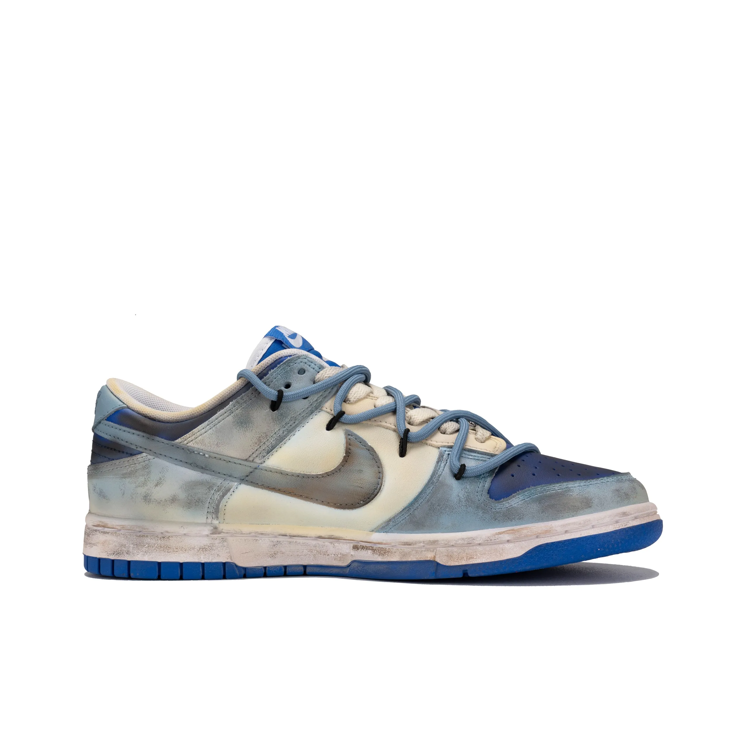 [Custom Doomsday Warning/Skull/Distressed Style] Dunk Low Skateboard Shoes Unisex Blue/Gray