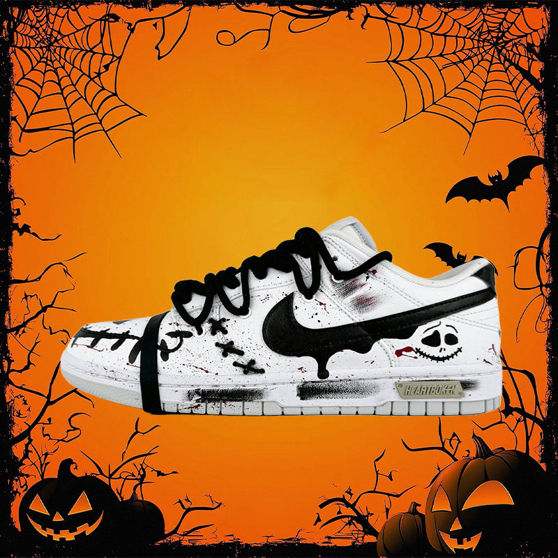 [Custom White Halloween] Dunk Skateboarding Shoes Unisex Low-top White/Black