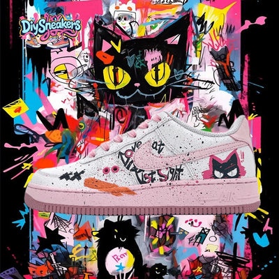 [Custom Pink and black peach]  Air Force 1 Skateboarding Shoes Women's Low-top White/pink/black