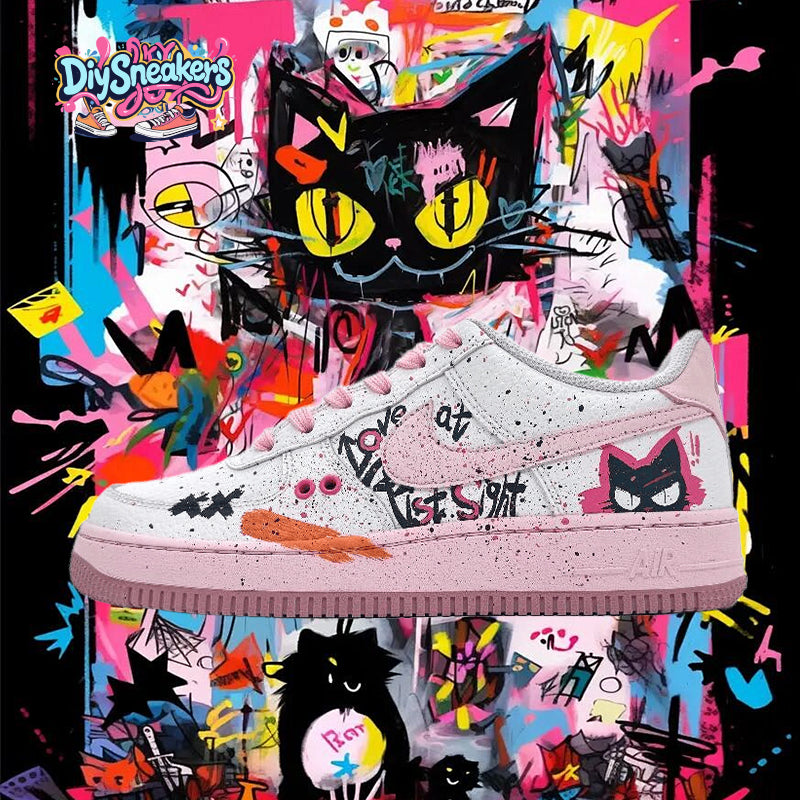 [Custom Pink and black peach]  Air Force 1 Skateboarding Shoes Women's Low-top White/pink/black