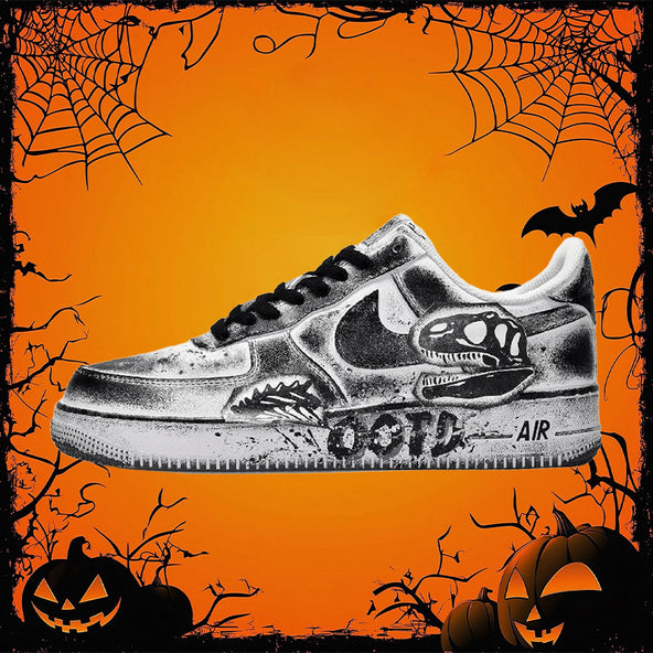 [Custom Female dragon spine black and white]  Air Force 1 Skateboarding Shoes Women's Low-top Black/White