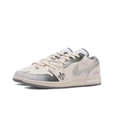 [Custom Flower of Fortitude] Air Jordan Low - Top Skateboarding Shoes Unisex White/Gray