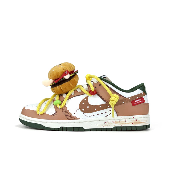[Custom Hamburger & French Fries] Dunk Low Skateboarding Shoes Unisex Brown/Green