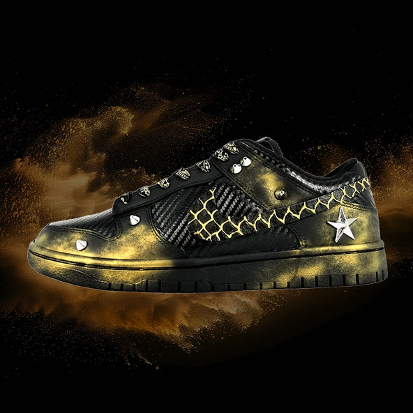 [Custom Black Distressed, Rivets, Leather] Dunk Skateboarding Shoes Unisex