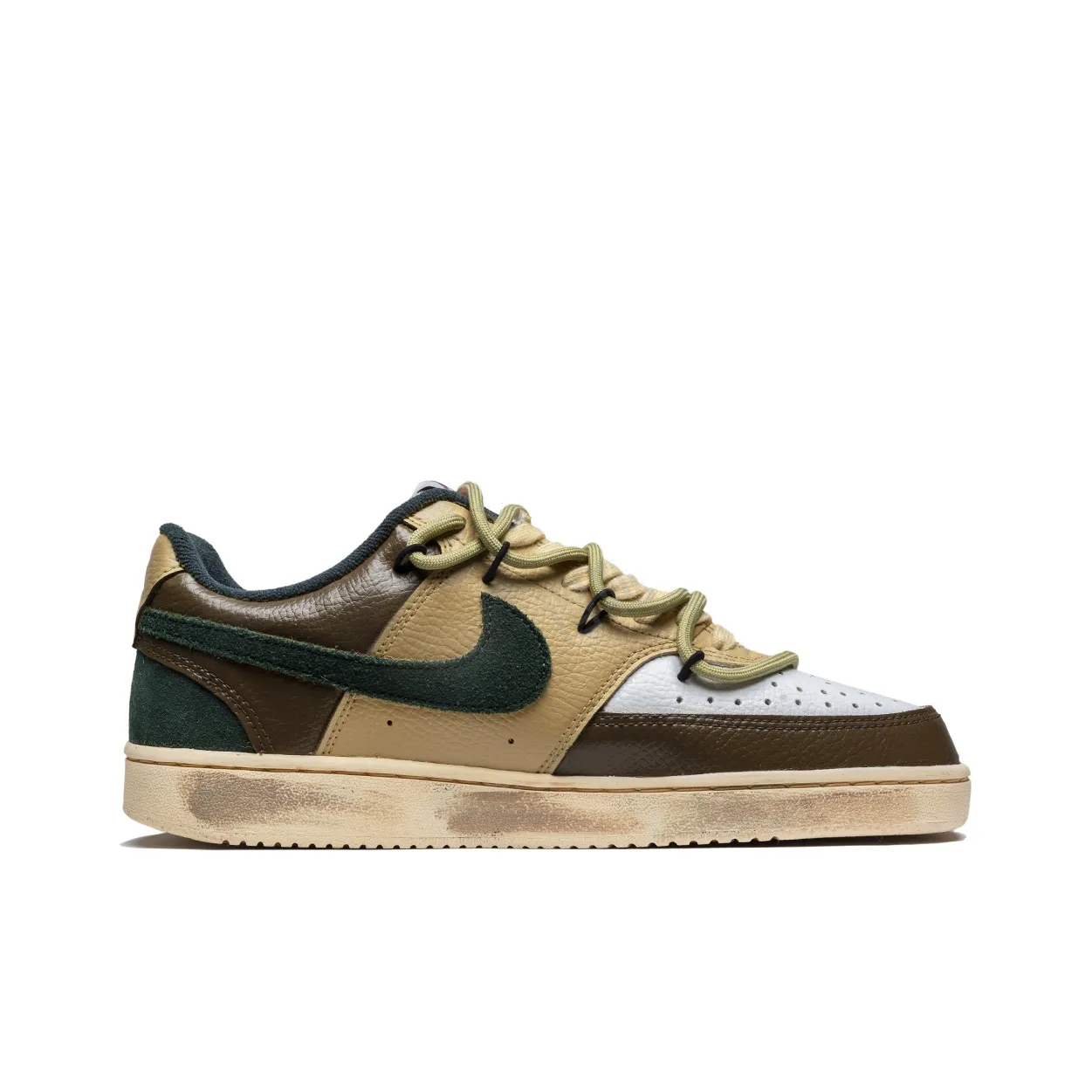 [Custom Retro Mocha] Court Vision 1 Low Skateboard Shoes Unisex Distressed Style Brown/Yellow