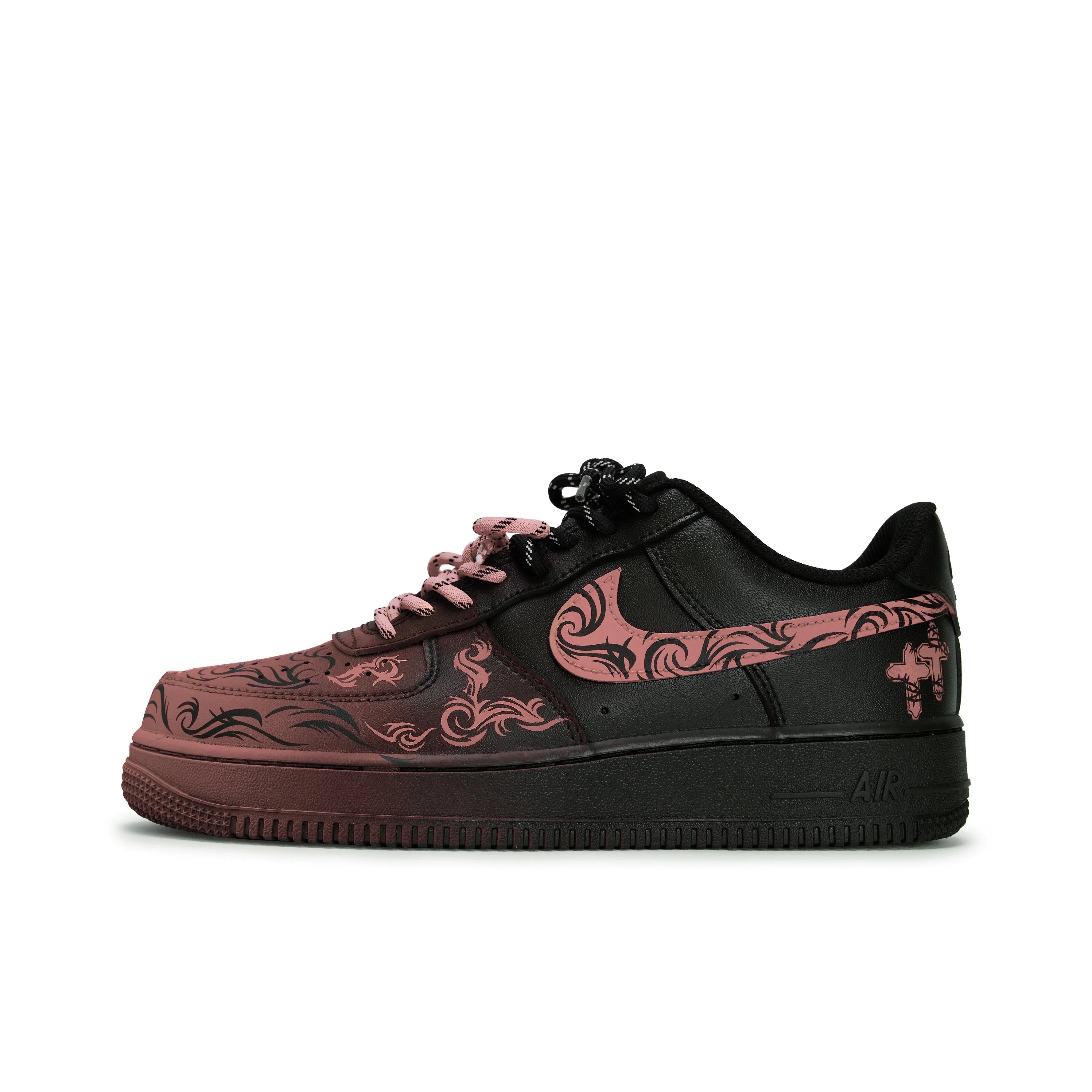 [Custom Graffiti Hand-Painted Floral Pattern Black Tiffany] Air Force 1 Skateboarding Shoes Unisex