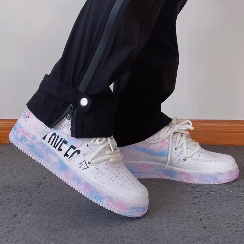 [Custom Men's marshmallow graffiti blue powder]  Air Force 1 Skateboarding Shoes Men