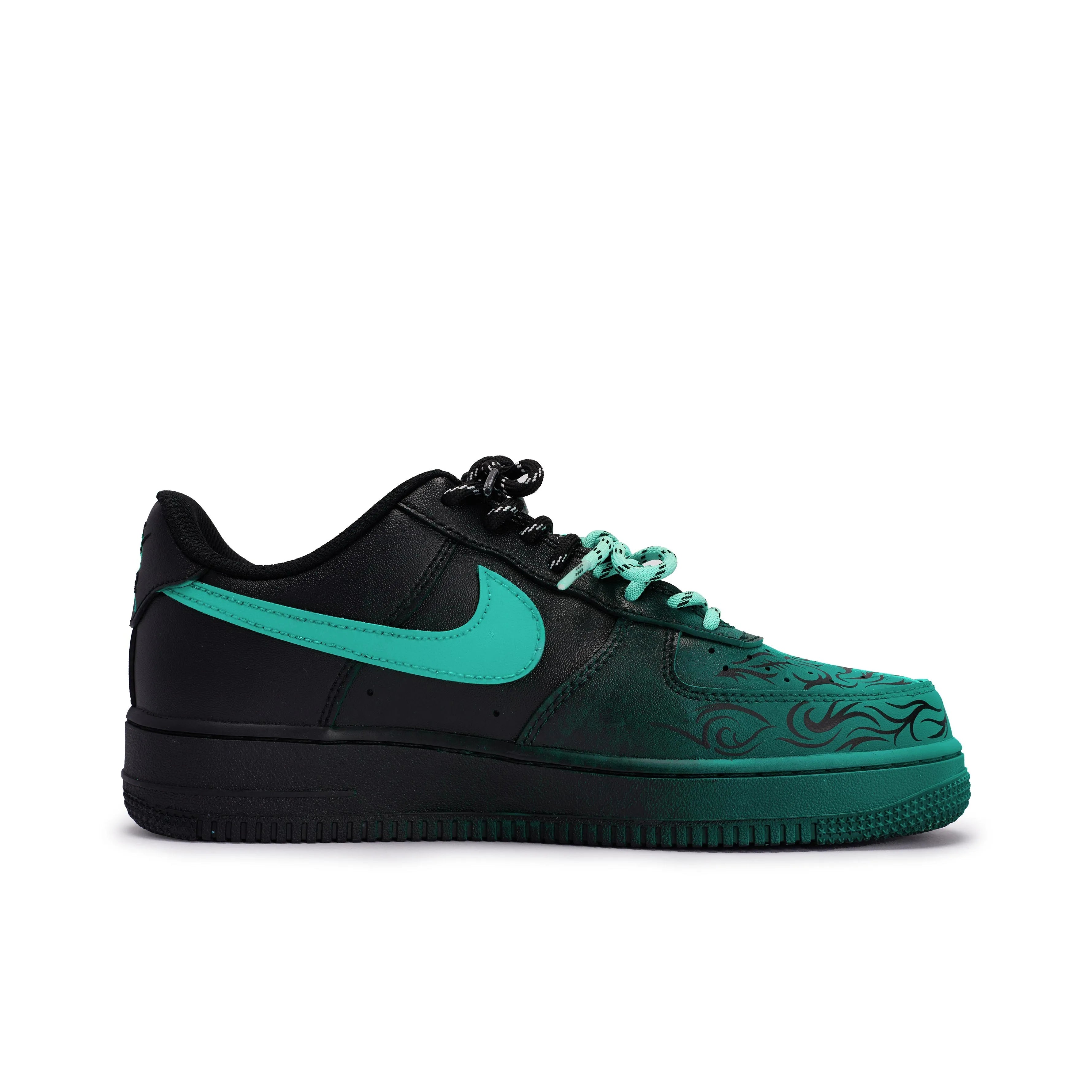 [Custom Graffiti Hand-Painted Floral Pattern Black Tiffany] Air Force 1 Skateboarding Shoes Unisex