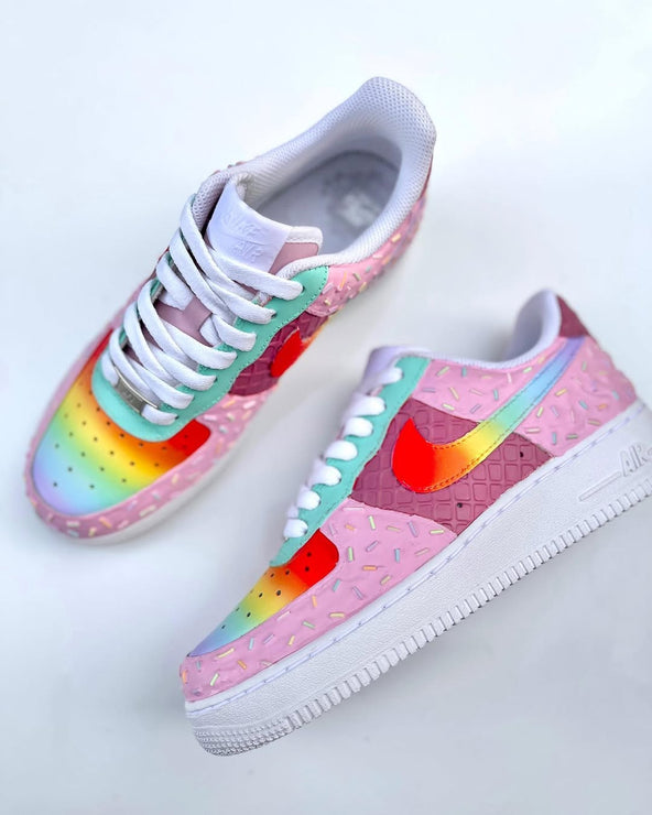 [Custom Rainbow Ice Cream] Air Force 1 Low - Top Unisex Skateboarding Shoes