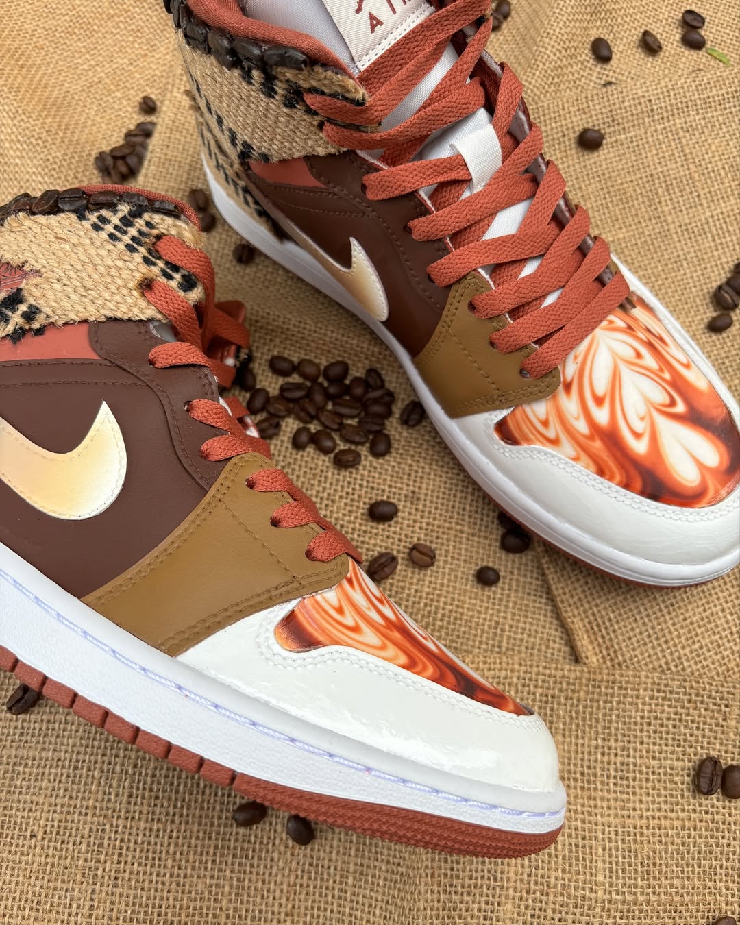 [Custom Latte] Air Jordan 1 High Top Unisex Skateboarding Shoes Brown