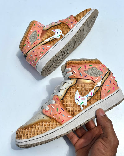 [Custom Oolong Peach Ice Cream] Air Jordan 1 High Top Unisex Skateboarding Shoes