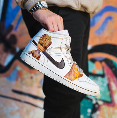 [Custom Groot] Air Jordan 1 Mid Top Unisex Skateboarding Shoes