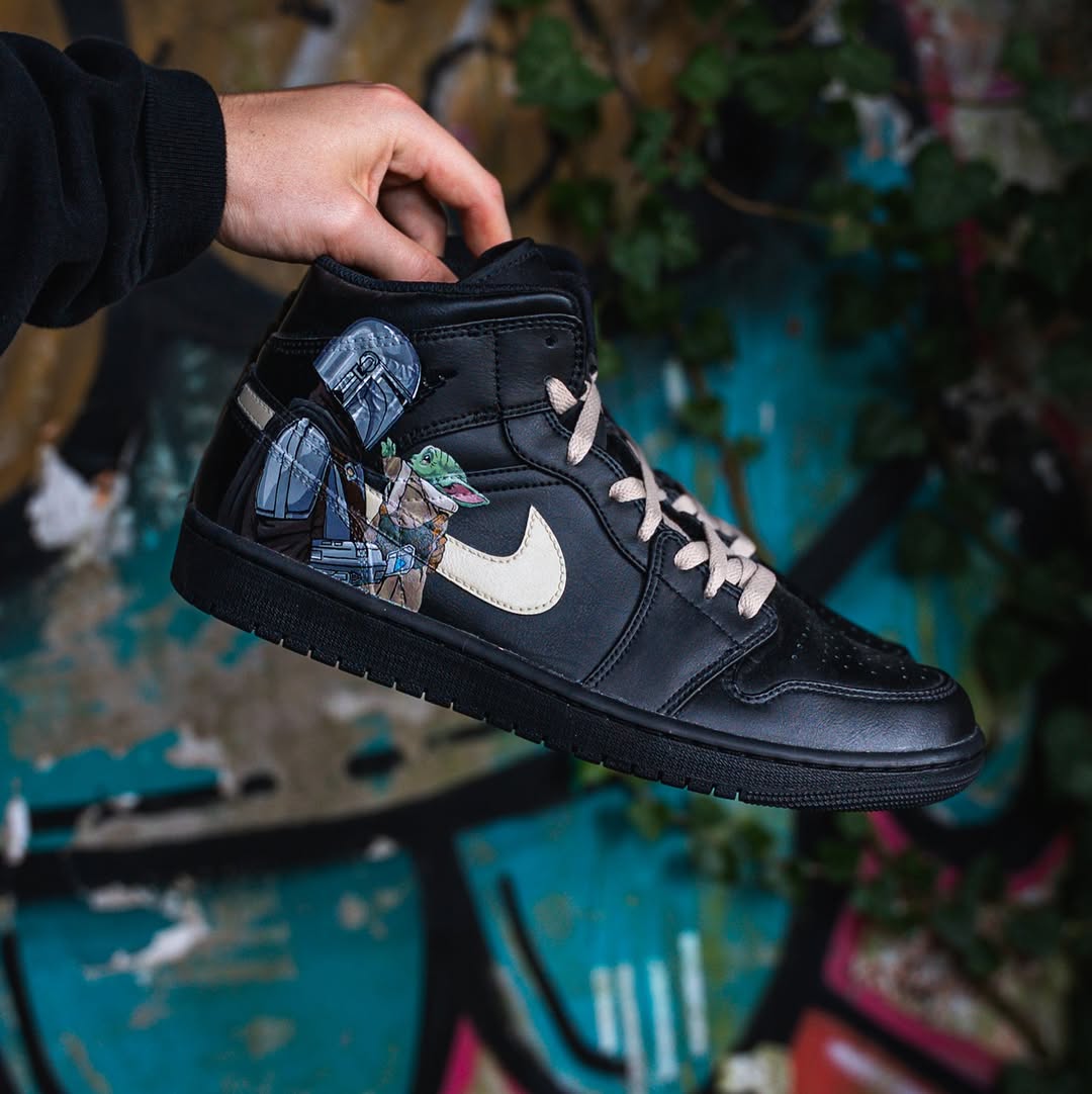 [Custom Mandalorian] Air Jordan 1 Mid Top Unisex Skateboarding Shoes