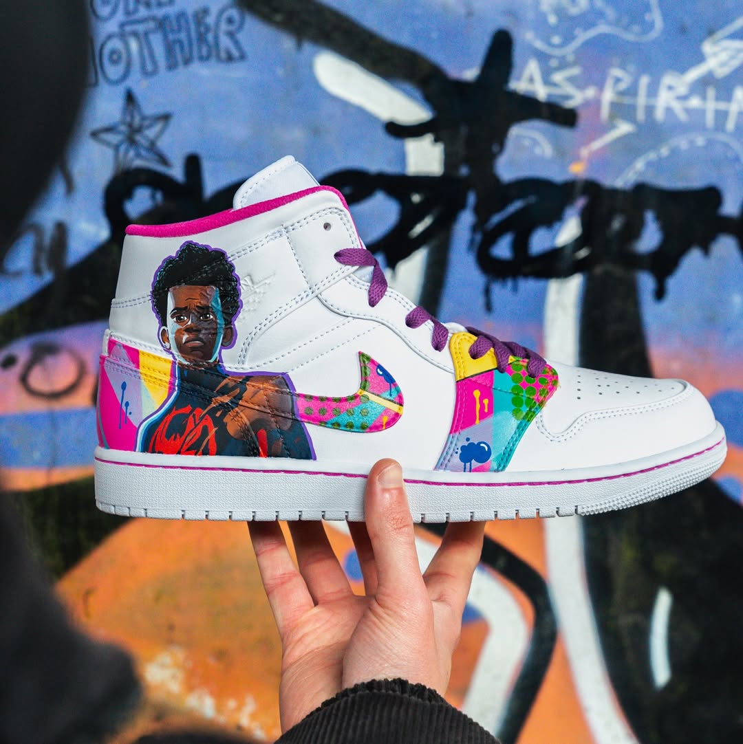 [Custom Spiderman - Miles] Air Jordan 1 Mid Top Unisex Skateboarding Shoes