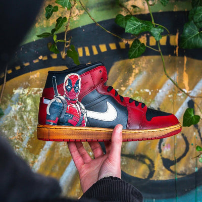 [Custom Deadpool] Air Jordan 1 Mid Top Unisex Skateboarding Shoes