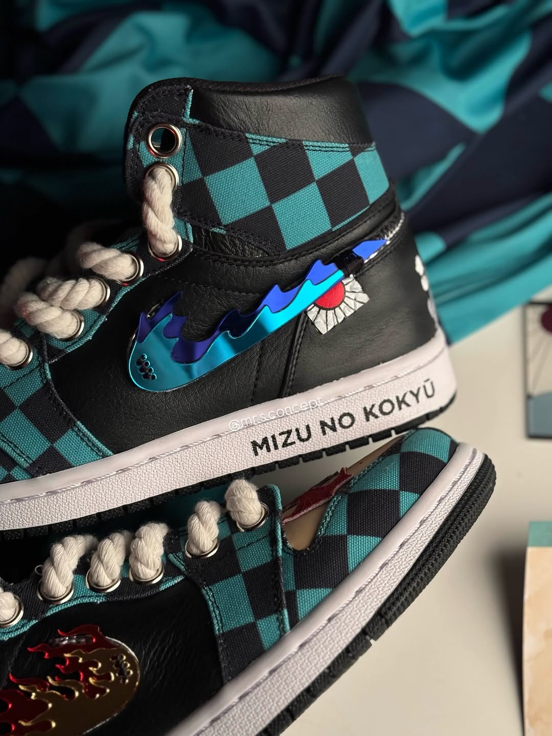 [Custom Demon Slayer - Tanjiro] Air Jordan 1 High Top Unisex Skateboarding Shoes Green/Black