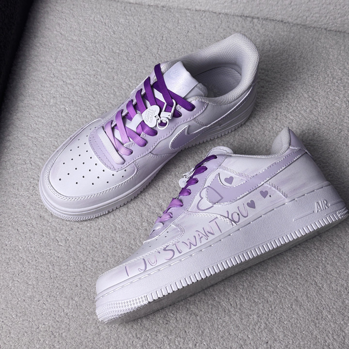 [Custom Purple lover's heart S-BOX] Nike Air Force 1 Skateboarding Shoes Women's