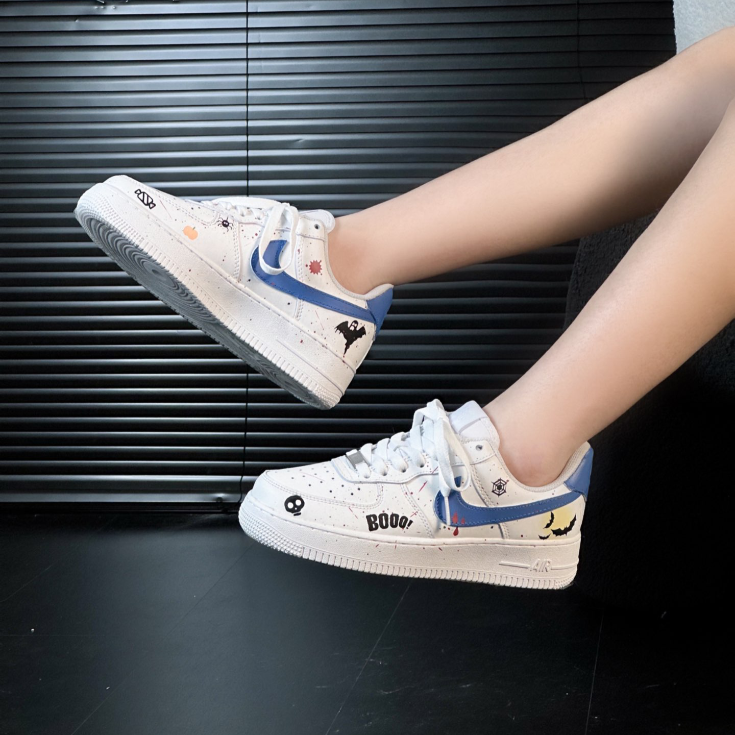 [Custom Halloween Batgirl S-BOX] Nike Air Force 1 Skateboarding Shoes Women's Low-top Black