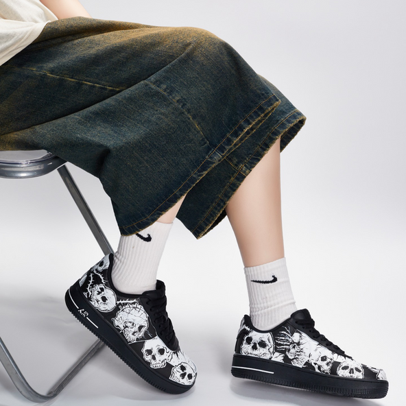 [Custom Men's Dark Ghost]  Air Force 1 Skateboard Shoes Unisex Low-Top White