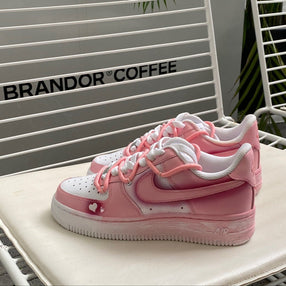 [Custom Pink Smudge ] Nike Air Force 1 Skateboarding Shoes Women's Low-top Pink, White