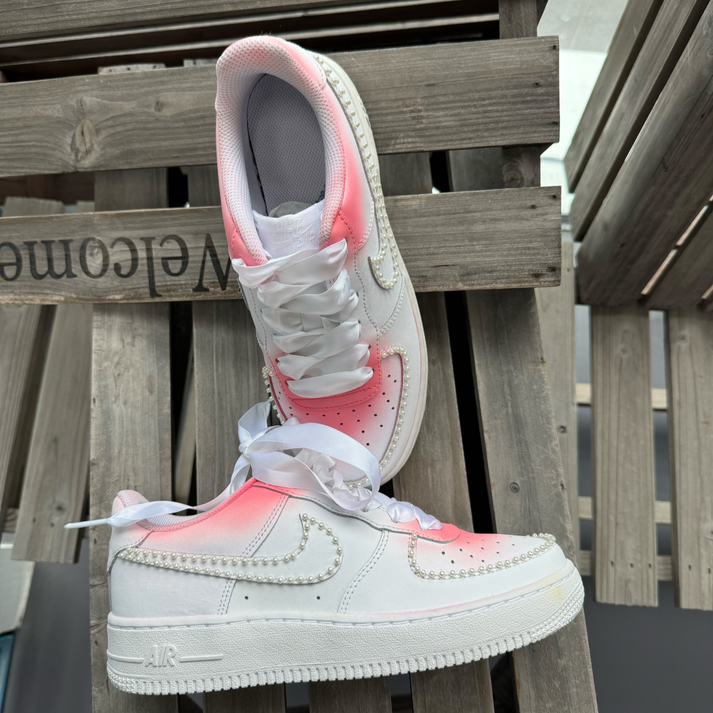[Custom 520 Girls' Blush For Girls] Nike Air Force 1 Skateboarding Shoes Women's