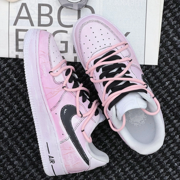 [Custom Mianmian]  Air Force 1 Skateboarding Shoes Women's Low-top Pink/Black