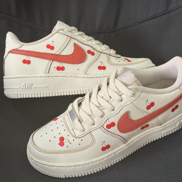 [Custom Coffee dyed cherries]  Air Force 1 Kids' Skateboarding Shoes Grade School