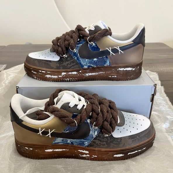 [Custom Female Ruins Apostle]  Air Force 1 Skateboarding Shoes Women's Low-top Brown/black/blue