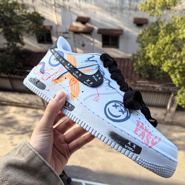 [Custom Fluid Flamboyant Blue And Orange Style]  Air Force 1 Skateboarding Shoes Low-top Blue/Orange