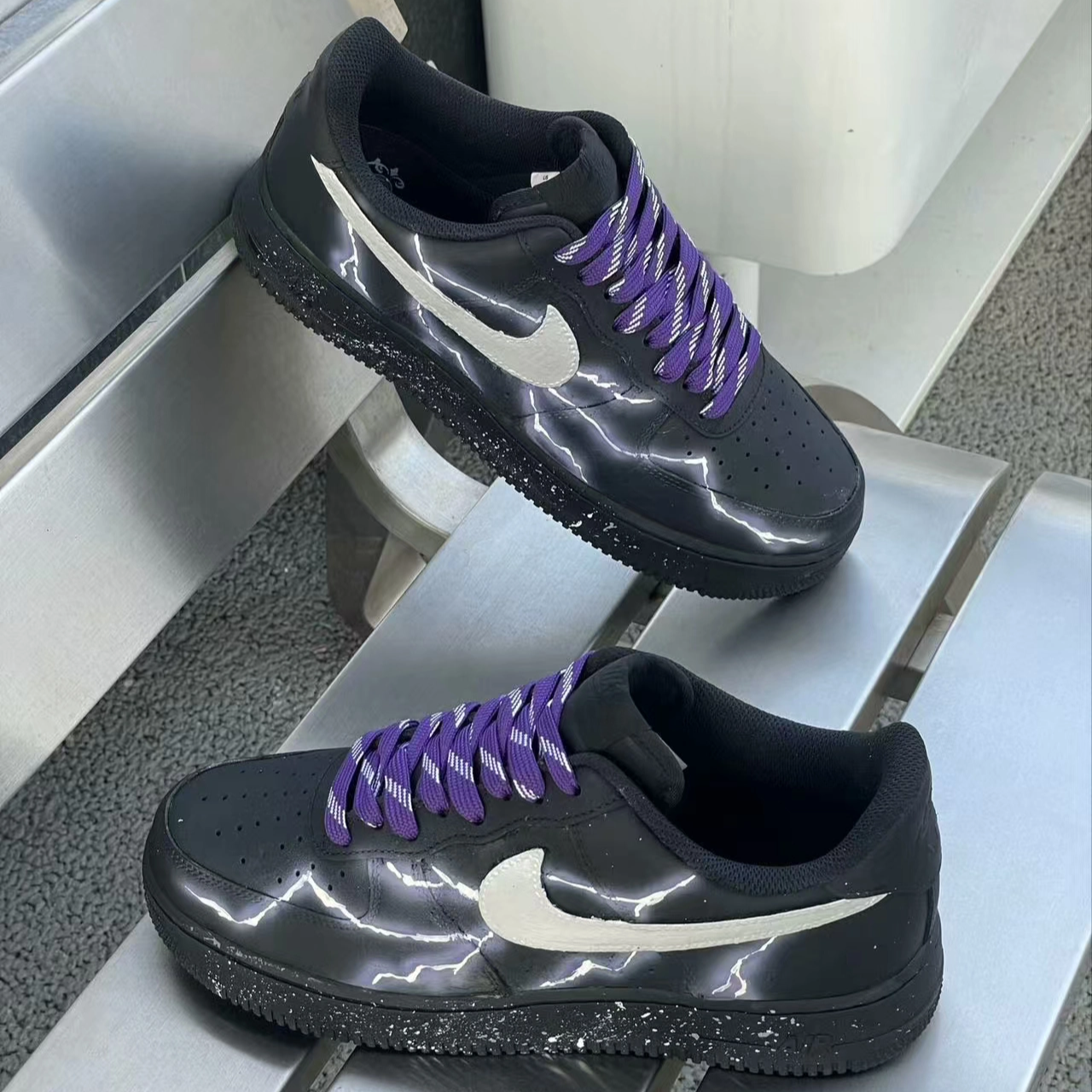 [Custom Unisex Midnight purple] Nike Air Force 1 Skateboard Shoes Unisex Low-Top Black/Purple/Silver