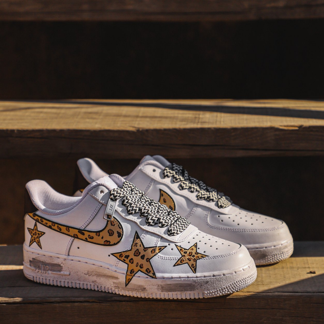 [Custom Women's limited edition white and brown for the Year of the Tiger]  Air Force 1 Skateboarding Shoes Women's