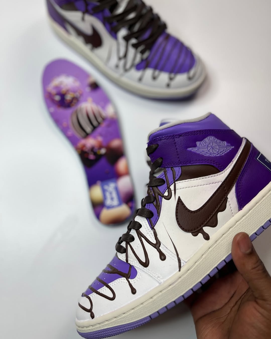 [Custom Taro Chocolate Ice Cream] Air Jordan 1 High Top Unisex Skateboarding Shoes Purple