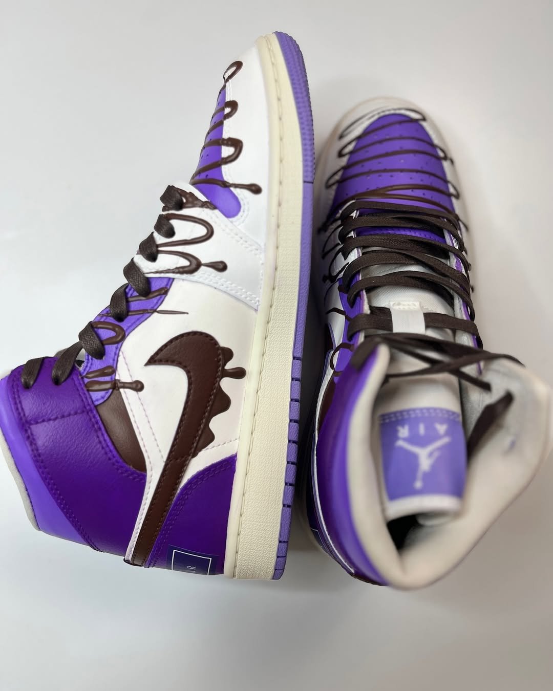 [Custom Taro Chocolate Ice Cream] Air Jordan 1 High Top Unisex Skateboarding Shoes Purple