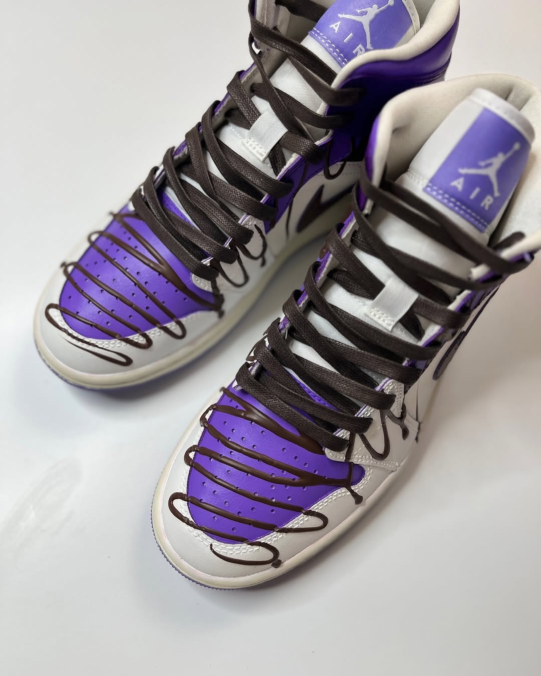 [Custom Taro Chocolate Ice Cream] Air Jordan 1 High Top Unisex Skateboarding Shoes Purple