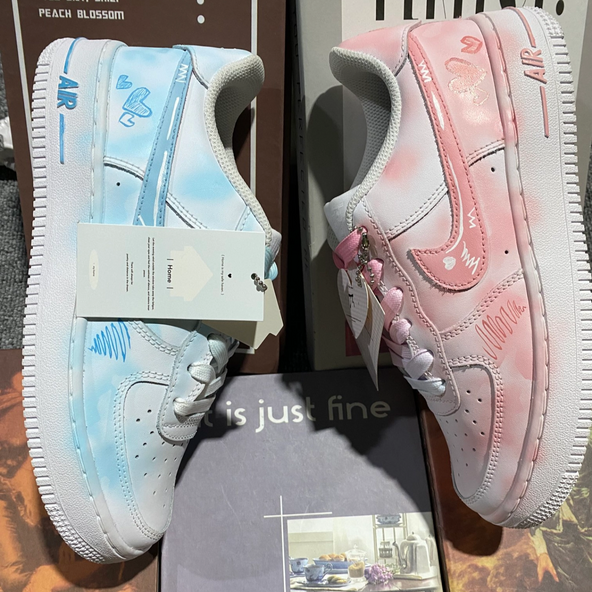 [Custom Blue and Pink Mandarin Ducks]  Air Force 1 Skateboard Shoes Unisex Low-Top Blue Pink