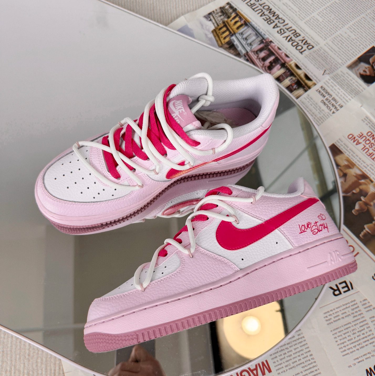 [Custom Love Diary]  Air Force 1 Skateboarding Shoes Women's Low-top White/Pink