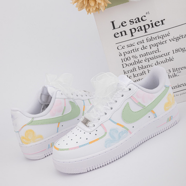 [Custom Flower Graffiti]  Air Force 1 Skateboarding Shoes Women's
