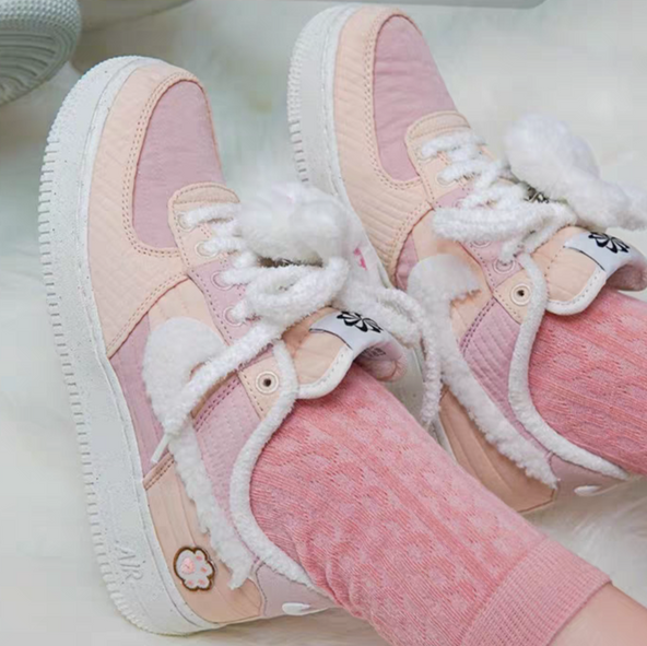 [Custom Cute Fluffy Bunny Paws]  Air Force 1 Skateboarding Shoes Women's