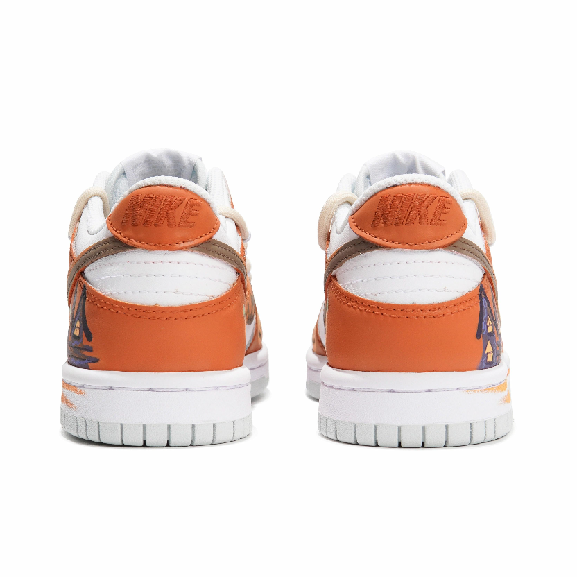 [Custom Witchy Pumpkin's Spooky Night] Dunk Skateboarding Shoes Unisex Low-top Orange/White