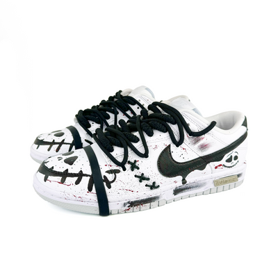 [Custom White Halloween] Dunk Skateboarding Shoes Unisex Low-top White/Black