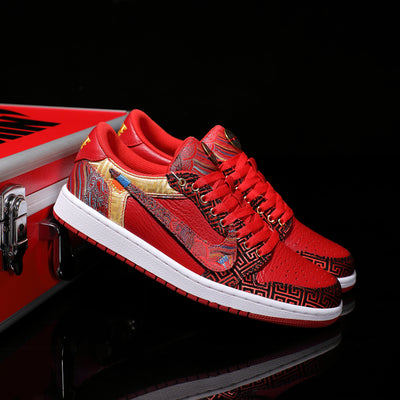 [Custom Red and White - Embroidered Style] Air Jordan Low - Top Skateboarding Shoes Unisex