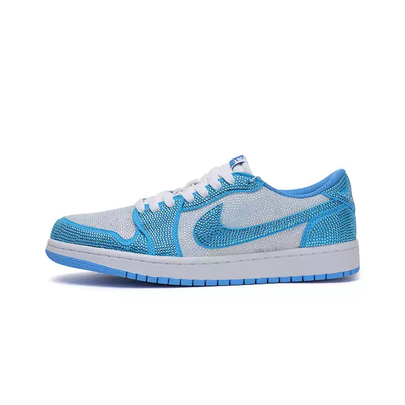 [Custom Blue - White Full Diamond] Air Jordan Low - Top Skateboarding Shoes Unisex