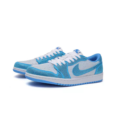 [Custom Blue - White Full Diamond] Air Jordan Low - Top Skateboarding Shoes Unisex