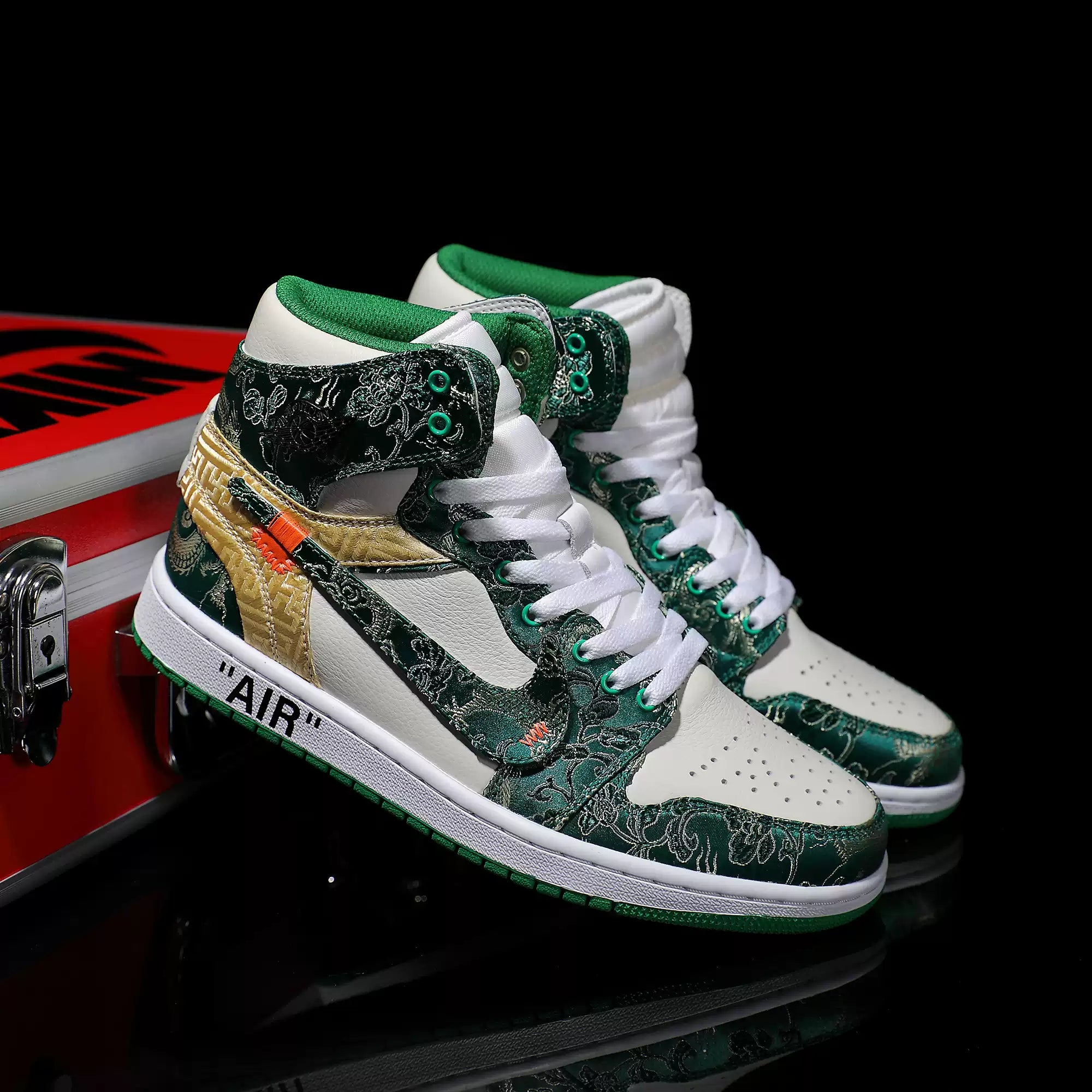 [Custom Green and White - Embroidered Patchwork Cowhide] Air Jordan High - Top Skateboarding Shoes Unisex