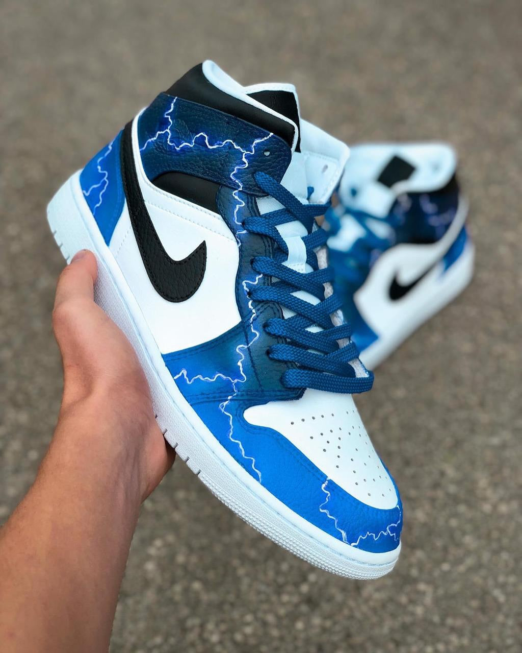 [Custom Lightning] Air Jordan 1 Mid Top Unisex Skateboarding Shoes Purple/Blue/Green