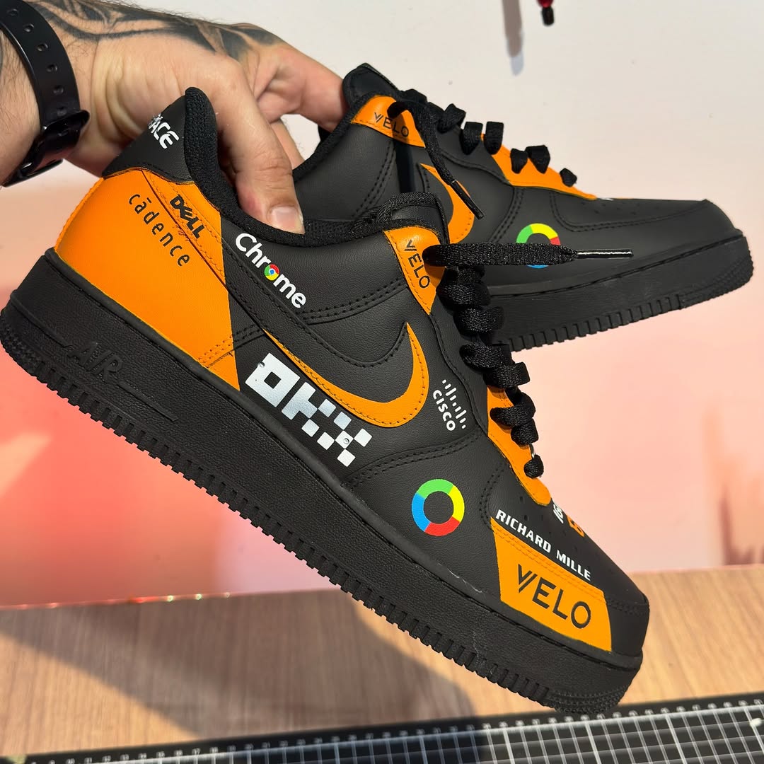 [Customized F1Racing - MCL38] Air Force 1 Shoes Unisex Black/Orange