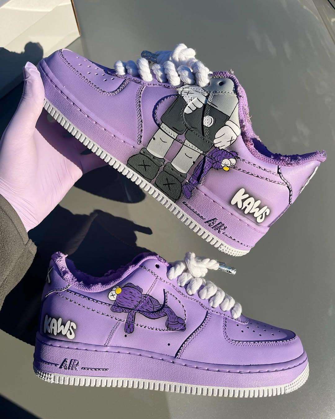 [Customized AF1×KAWS] Air Force 1 Graffiti Distressed Shoes Unisex Cyan/Red/Purple/Pink/Green