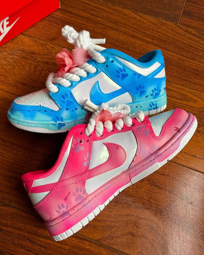 [Customized Stitch & Angel] Air Force 1 Shoes Unisex Hand Painted Pink and Blue